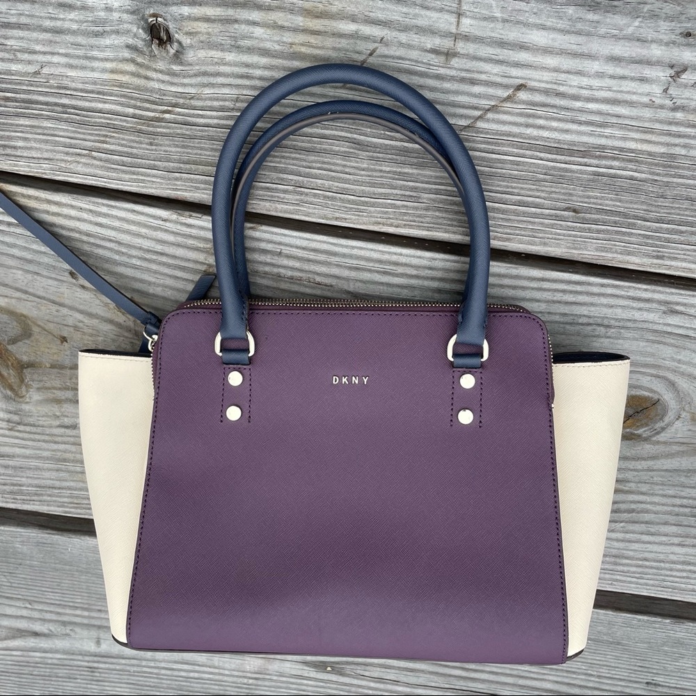 DKNY Colorblock Signature Saffiano Leather Satchel Crossbody Bag $298 Tricolor